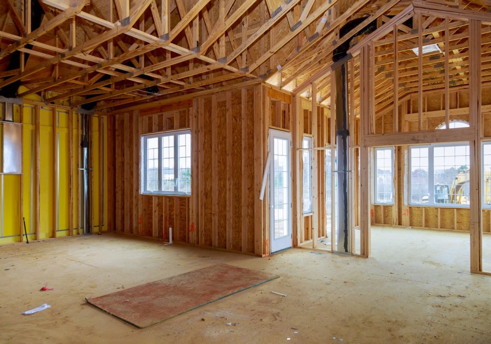 Framing of beams house on of new home under construction